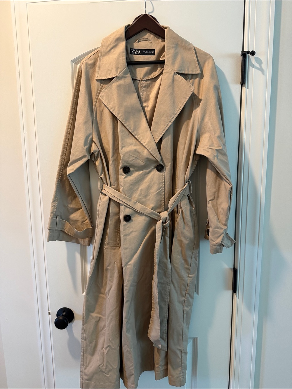 Zara Beige Double-Breasted Trench Coat with Belt
